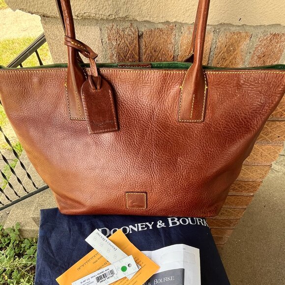 Dooney & Bourke Russell Florentine Pebbled Chestnut Med Shoulder Bag Tote Dust - Picture 1 of 10